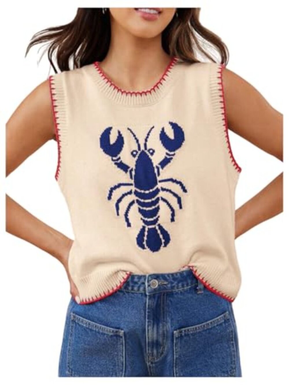 Lobster Crochet Sweater Vest Sleeveless Knit Tank Going Out Top